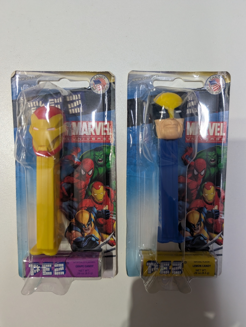 Marvel Yellow Iron Man & Blue Wolverine PEZ Dispenser Pair